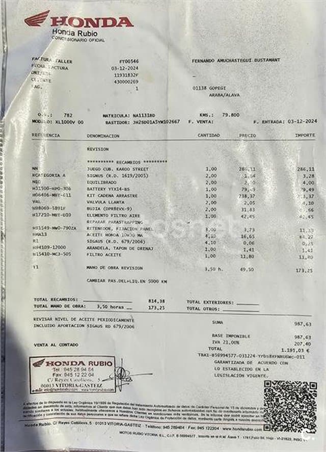 Honda Varadero XL1000V 4000 € 2000 Araba - 6